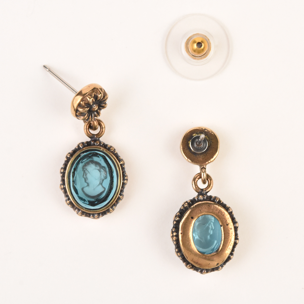 Aqua Glass Intaglio Earring - Goldmakers Fine Jewelry