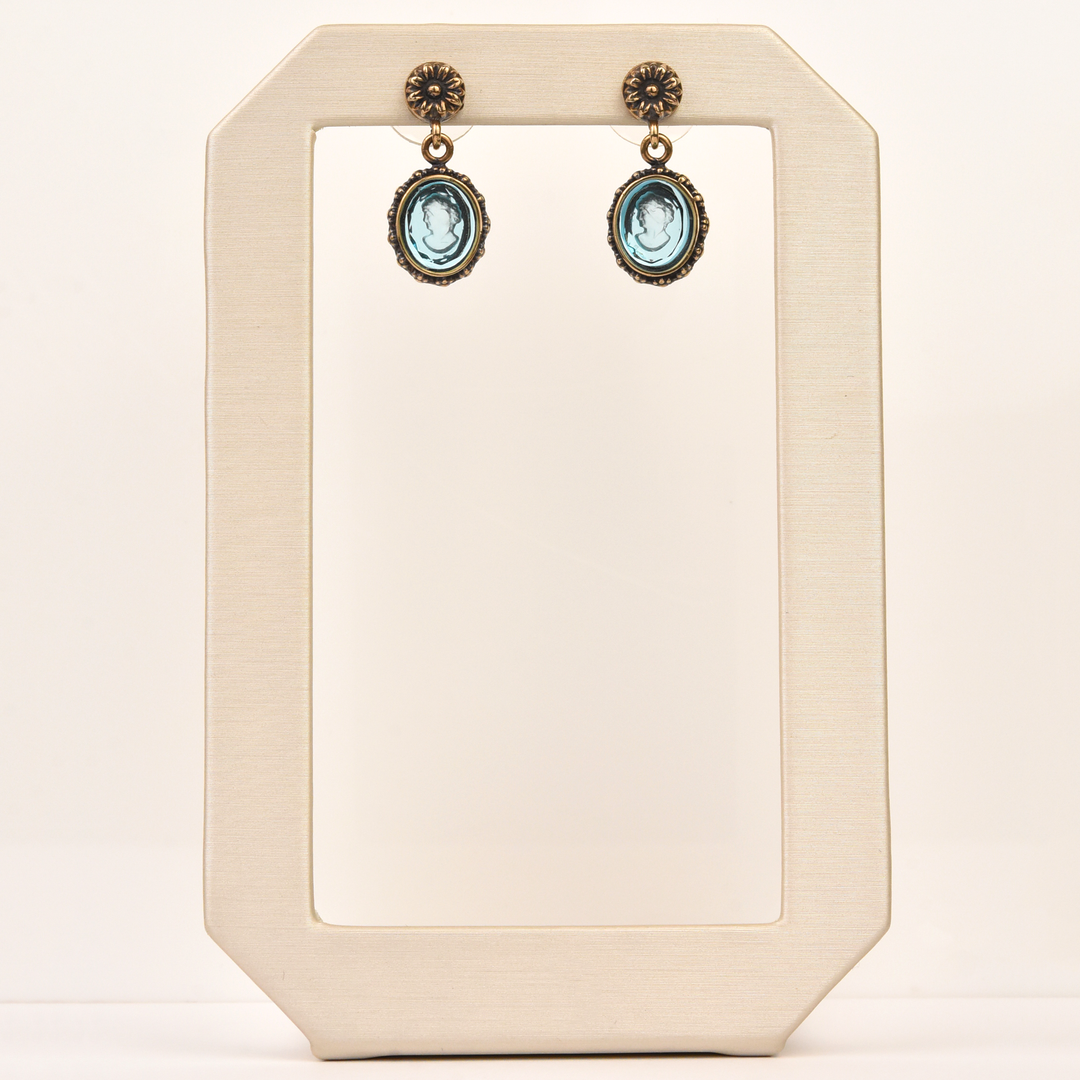 Aqua Glass Intaglio Earring - Goldmakers Fine Jewelry