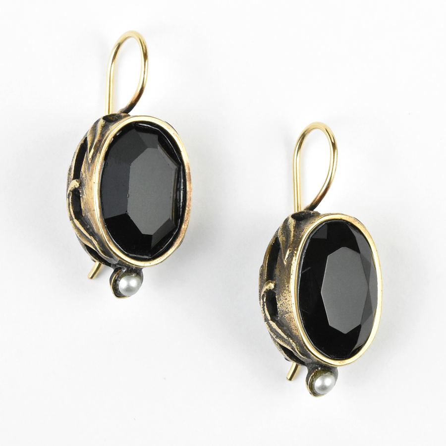 Faceted Glass Earrings with Pearls - Goldmakers Fine Jewelry