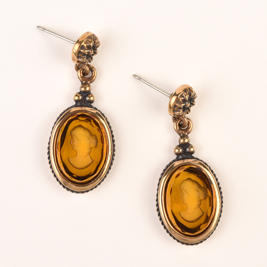Citrine Glass Intaglio Earrings - Goldmakers Fine Jewelry