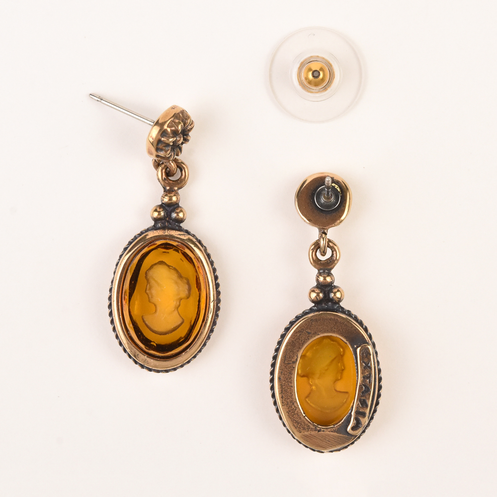 Citrine Glass Intaglio Earrings - Goldmakers Fine Jewelry