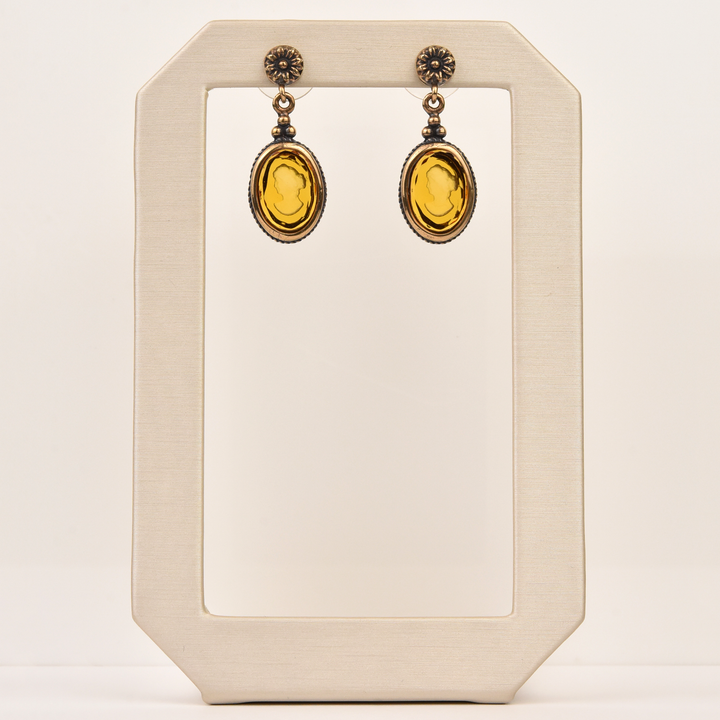 Citrine Glass Intaglio Earrings - Goldmakers Fine Jewelry