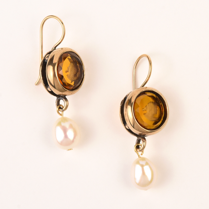 Citrine Glass Intaglio with Pearl Drops - Goldmakers Fine Jewelry