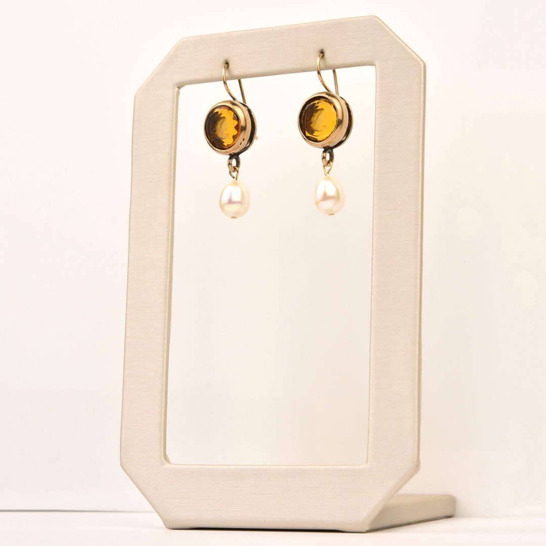 Citrine Glass Intaglio with Pearl Drops - Goldmakers Fine Jewelry