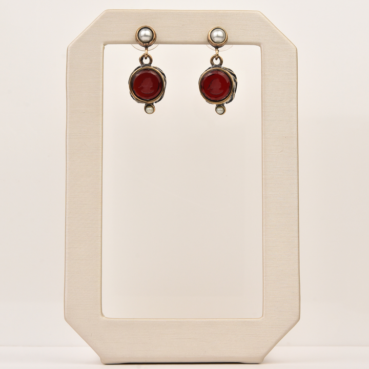 Ruby Glass Intaglio Earrings with Pearls - Goldmakers Fine Jewelry