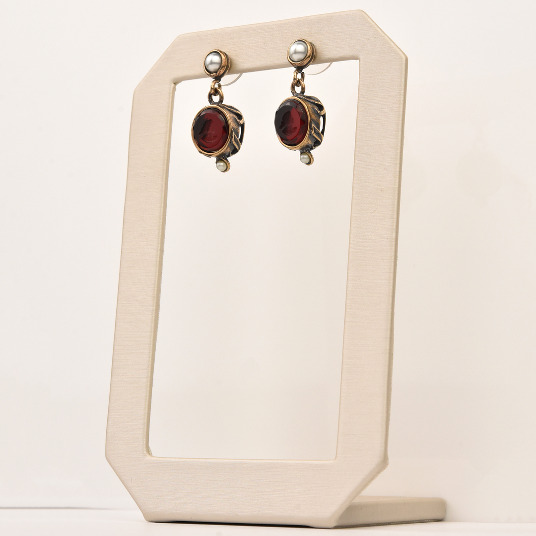 Ruby Glass Intaglio Earrings with Pearls - Goldmakers Fine Jewelry