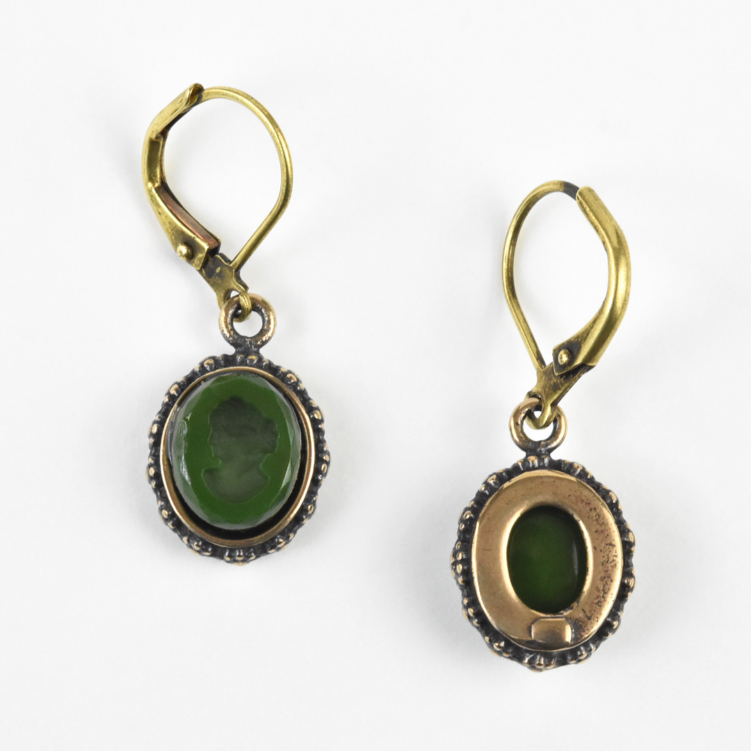 Dainty Forrest Green Intaglio Earrings - Goldmakers Fine Jewelry