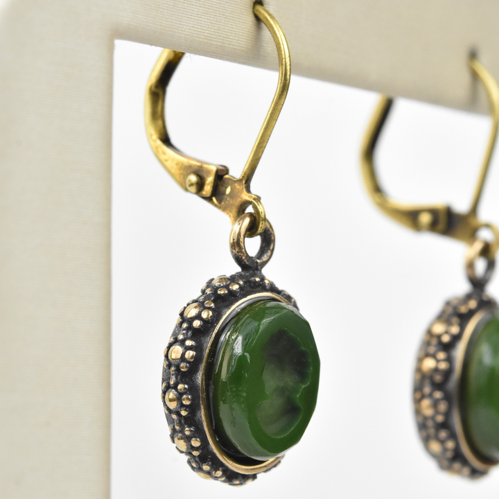 Dainty Forrest Green Intaglio Earrings - Goldmakers Fine Jewelry