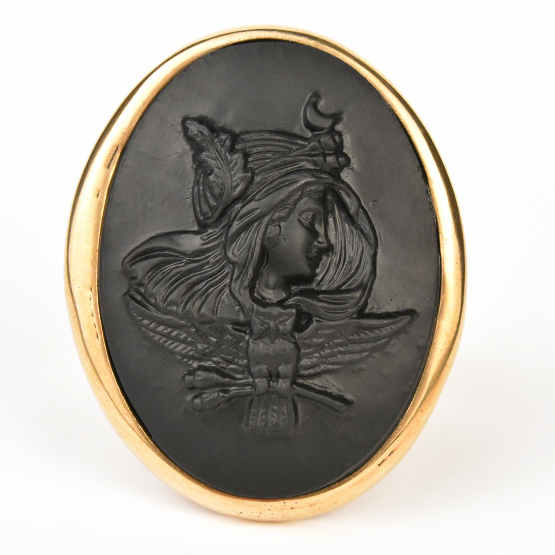 Jet Glass Oval Cameo Ring - Goldmakers Fine Jewelry