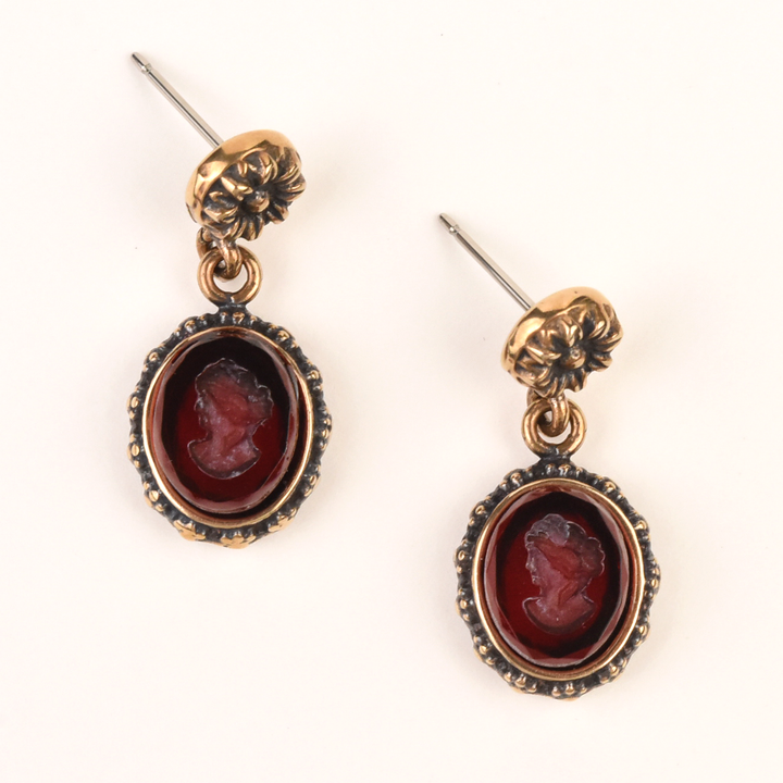 Ruby Glass Intaglio Earrings - Goldmakers Fine Jewelry