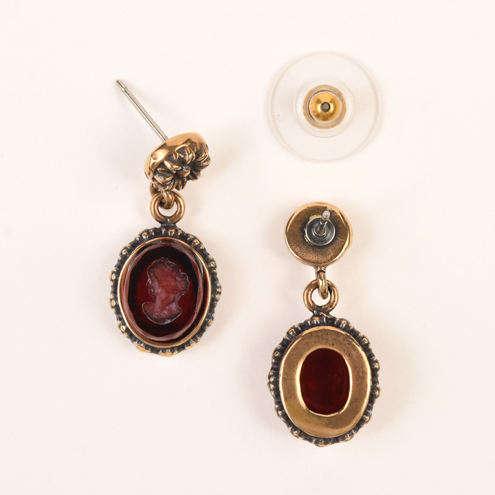 Ruby Glass Intaglio Earrings - Goldmakers Fine Jewelry