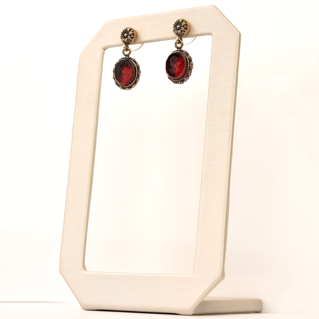 Ruby Glass Intaglio Earrings - Goldmakers Fine Jewelry