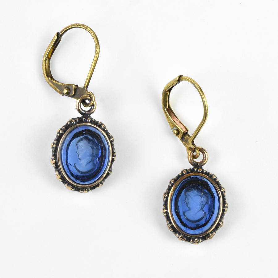 Dainty Sapphire Blue Intaglio Earrings - Goldmakers Fine Jewelry