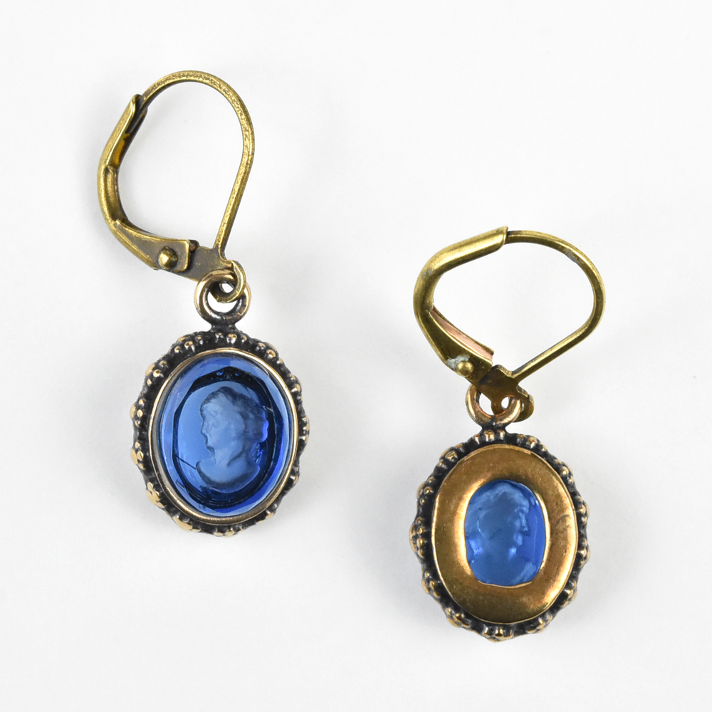 Dainty Sapphire Blue Intaglio Earrings - Goldmakers Fine Jewelry