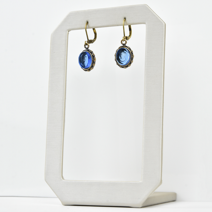 Dainty Sapphire Blue Intaglio Earrings - Goldmakers Fine Jewelry
