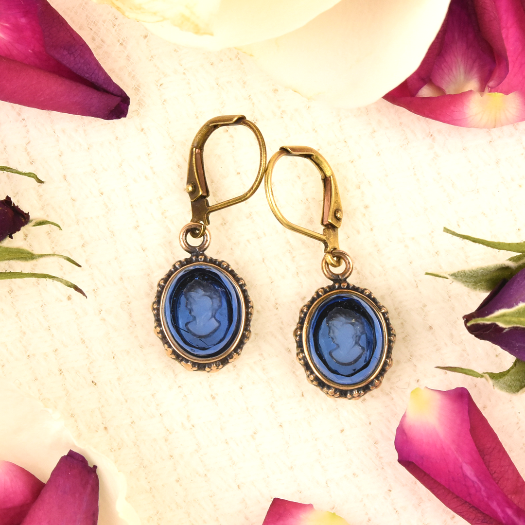 Dainty Sapphire Blue Intaglio Earrings - Goldmakers Fine Jewelry