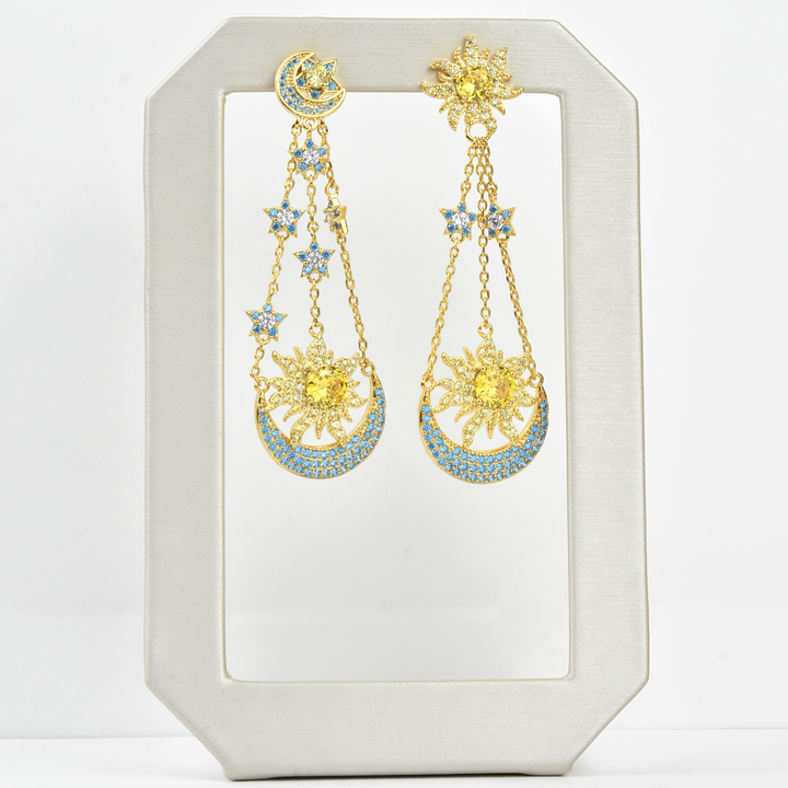 Asymmetric Sun & Moon Celestial Earrings - Goldmakers Fine Jewelry