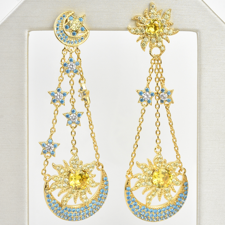 Asymmetric Sun & Moon Celestial Earrings - Goldmakers Fine Jewelry