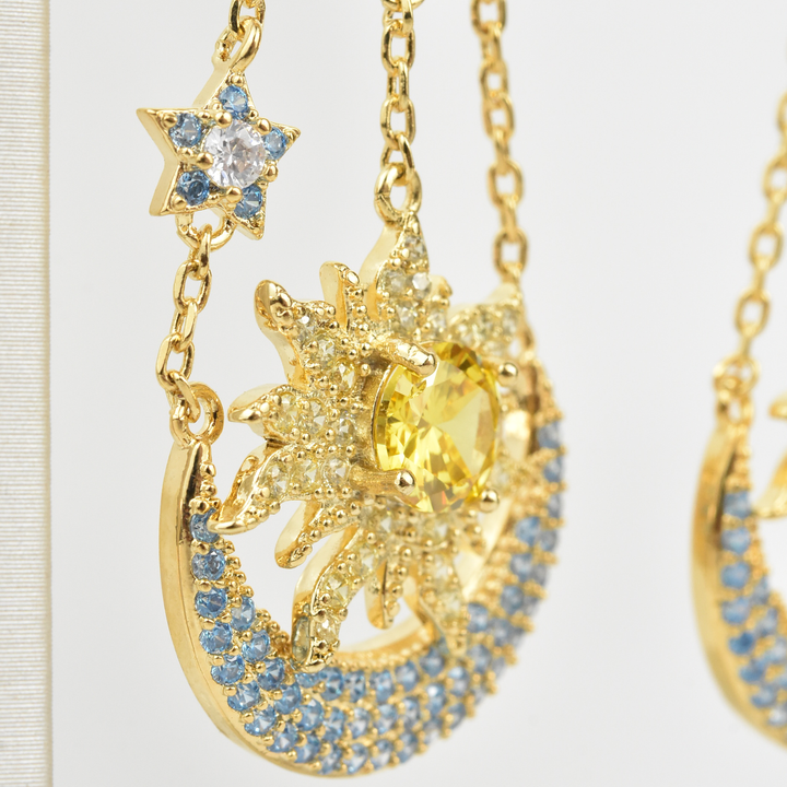 Asymmetric Sun & Moon Celestial Earrings - Goldmakers Fine Jewelry