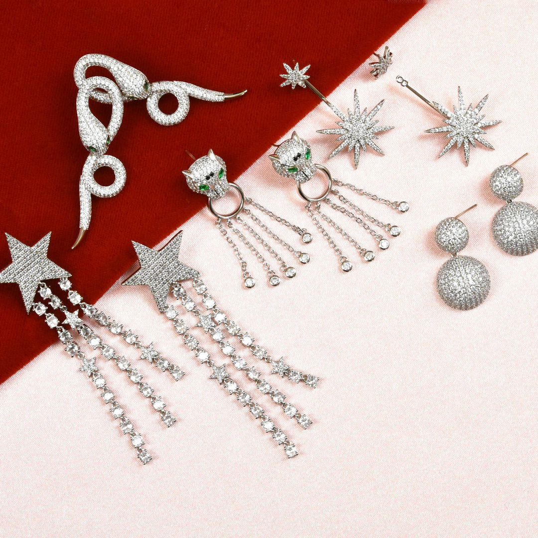 Floating Star Earring Jackets Silver Tone - Goldmakers Fine Jewelry