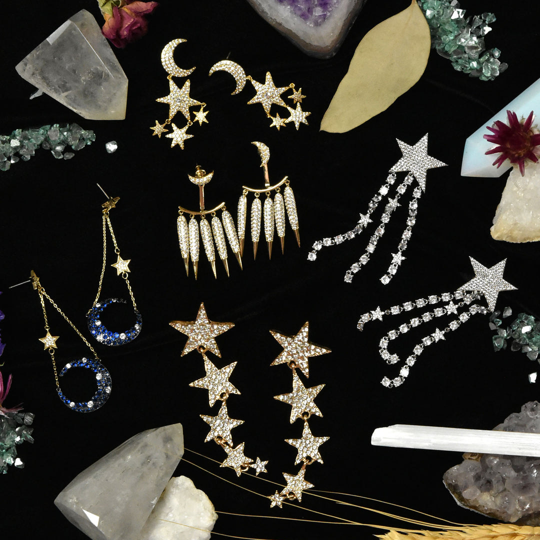 Moon and Stars Earrings - Goldmakers Fine Jewelry
