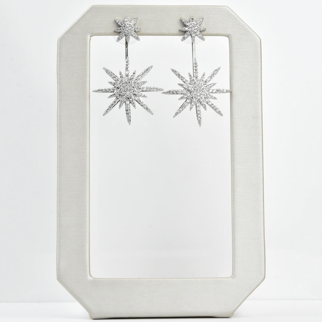 Floating Star Earring Jackets Silver Tone - Goldmakers Fine Jewelry