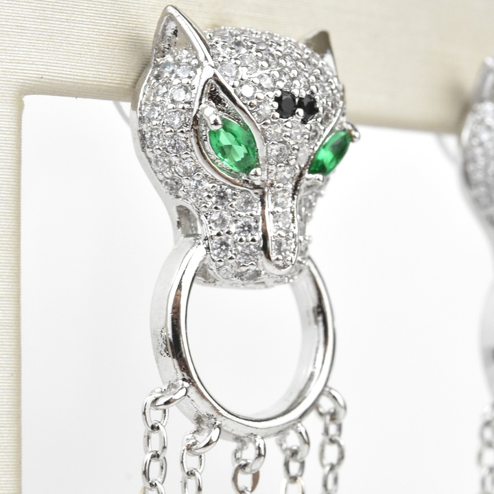 Green Eyed Leopard Door Knocker Earrings - Goldmakers Fine Jewelry