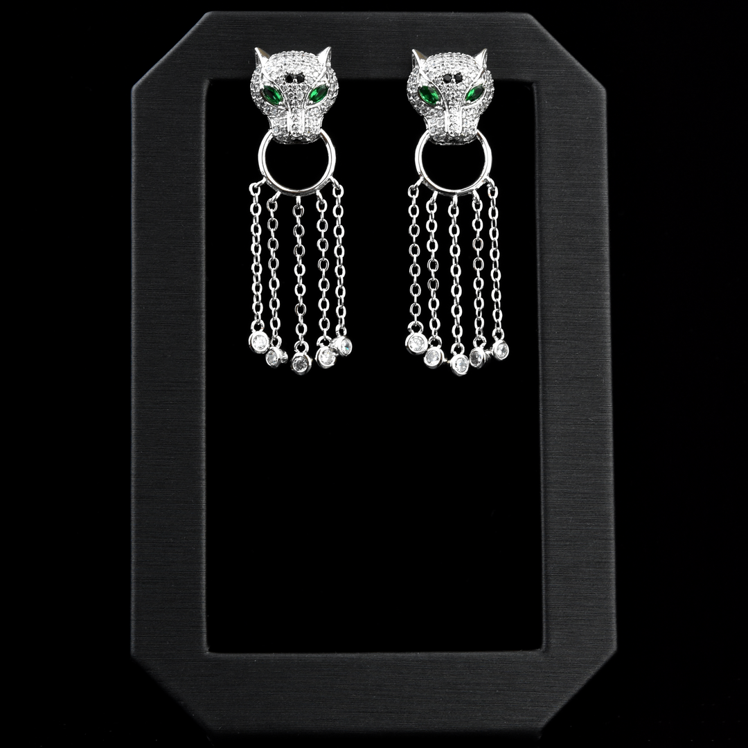 Green Eyed Leopard Door Knocker Earrings - Goldmakers Fine Jewelry