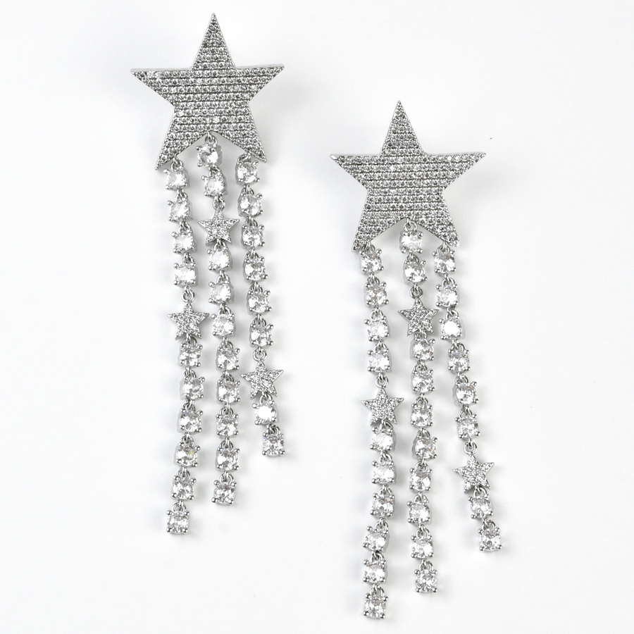 Shimmering Silver Stars Earrings - Goldmakers Fine Jewelry