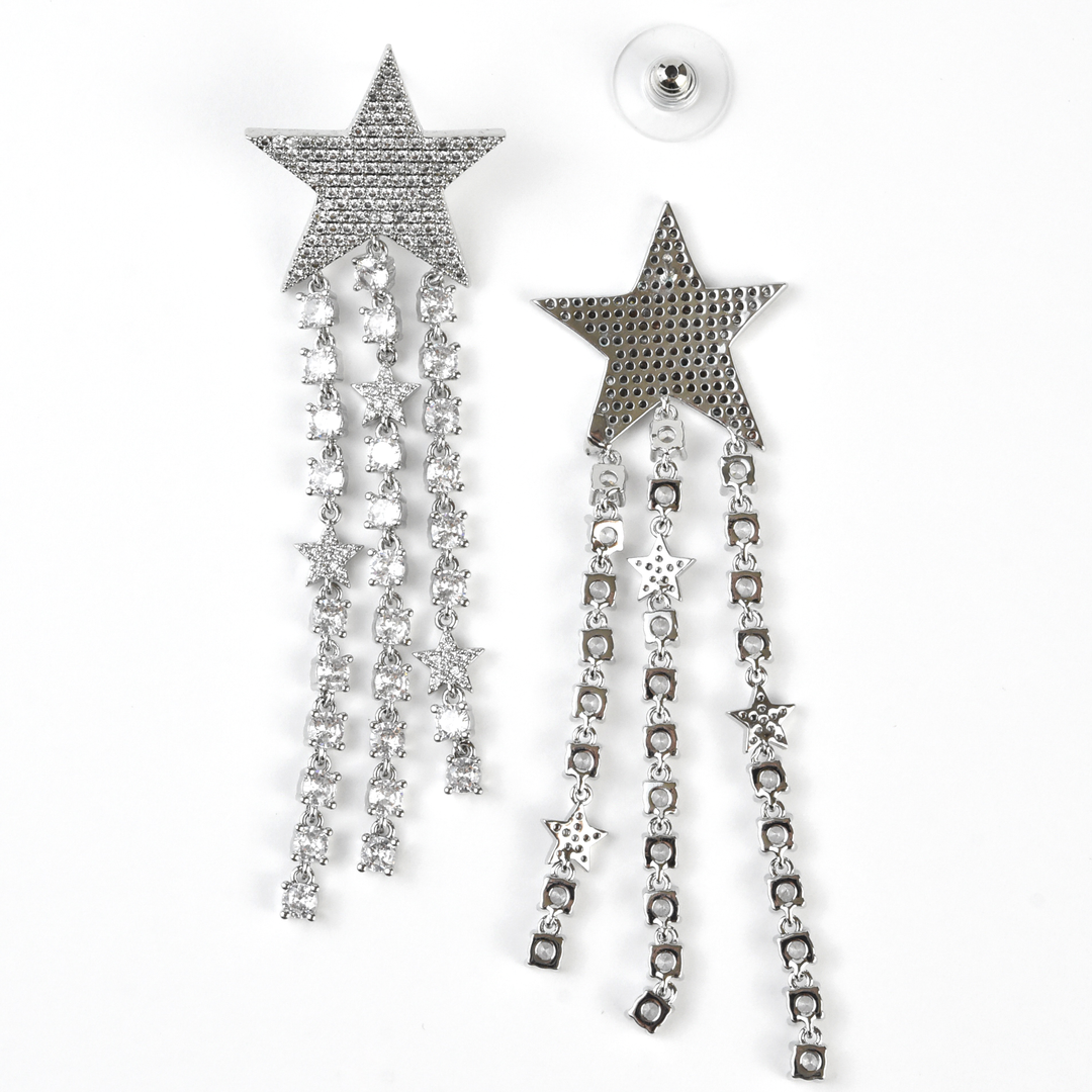 Shimmering Silver Stars Earrings - Goldmakers Fine Jewelry