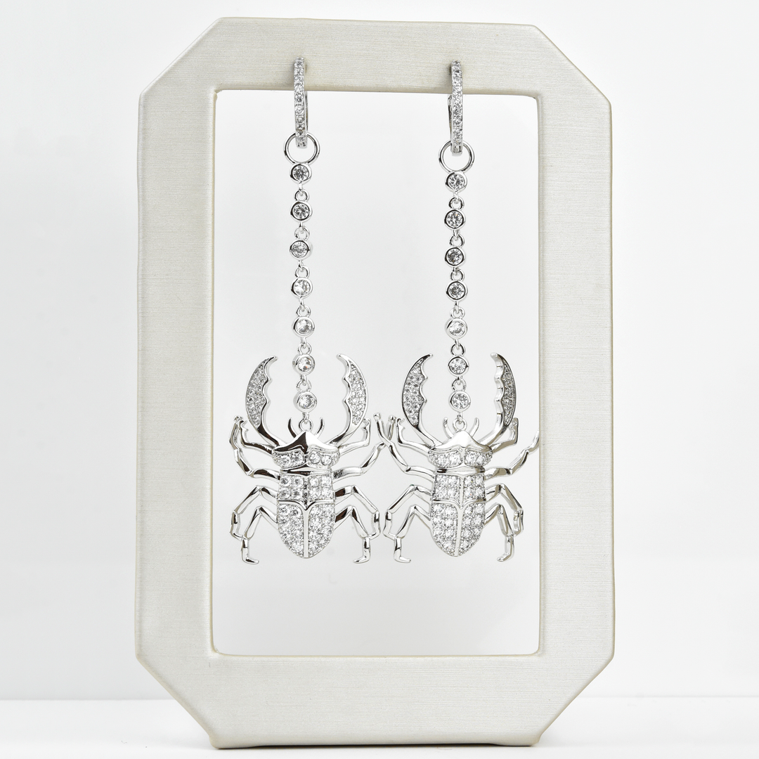 Silver Plated Crystal Beetle Earrings - Goldmakers Fine Jewelry