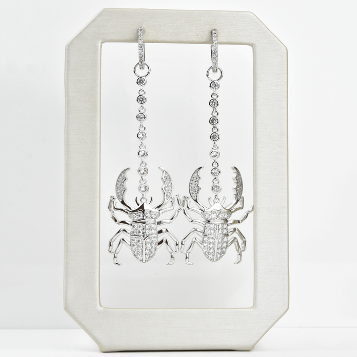 Silver Plated Crystal Beetle Earrings - Goldmakers Fine Jewelry