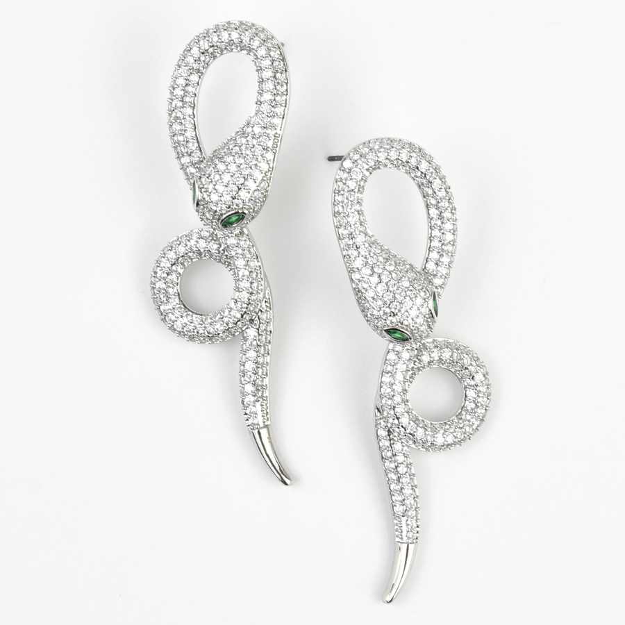 Green Eyed Snake Earrings - Goldmakers Fine Jewelry