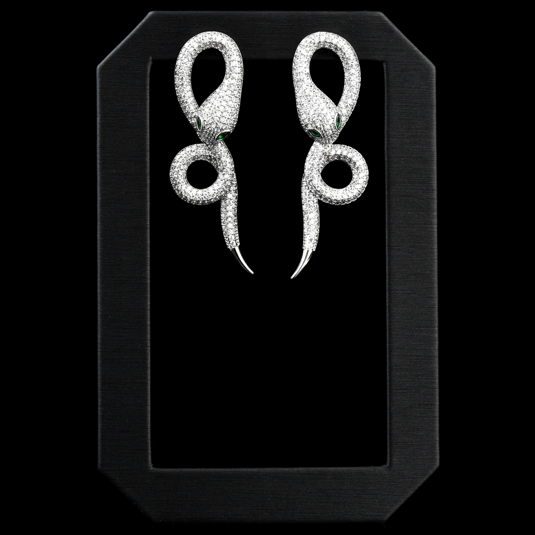 Green Eyed Snake Earrings - Goldmakers Fine Jewelry