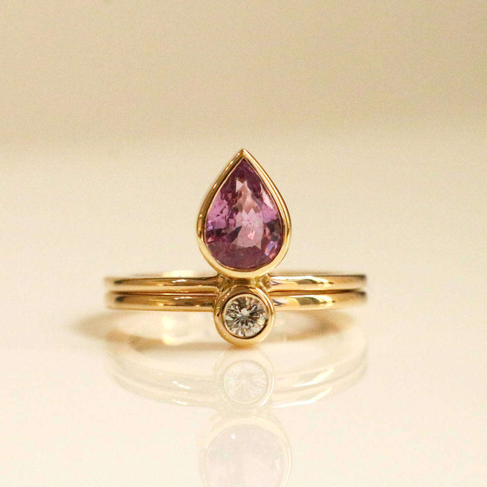 Little Flame Engagement Ring in Pink Sapphire - Goldmakers Fine Jewelry