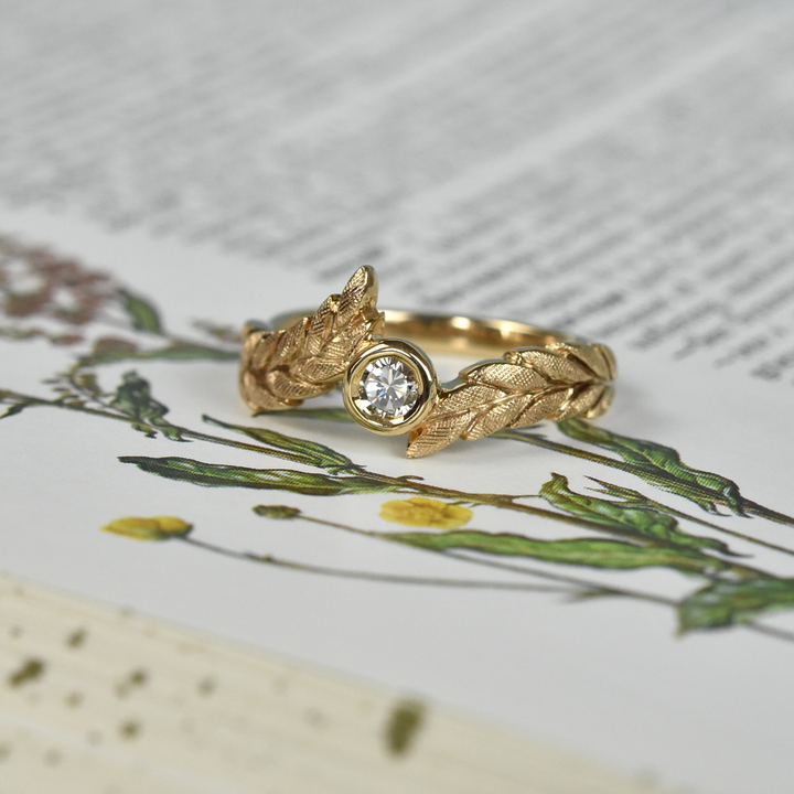 Copy of Diamond Wheat Solitaire Ring in Yellow Gold - Goldmakers Fine Jewelry