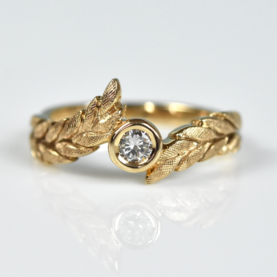 Copy of Diamond Wheat Solitaire Ring in Yellow Gold - Goldmakers Fine Jewelry