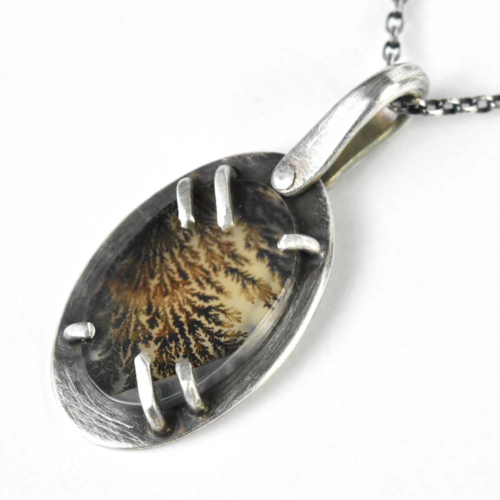 Vertical Dendritic Agate Pendant - Goldmakers Fine Jewelry