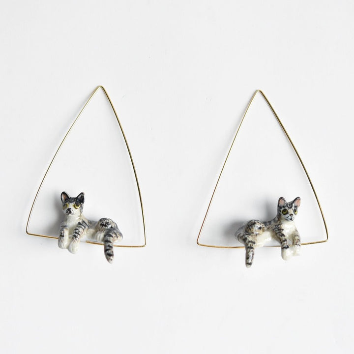 Lounging Tabby Cat Earrings - Goldmakers Fine Jewelry