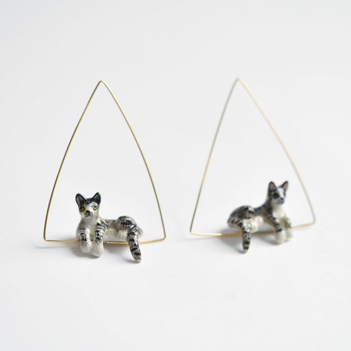 Lounging Tabby Cat Earrings - Goldmakers Fine Jewelry