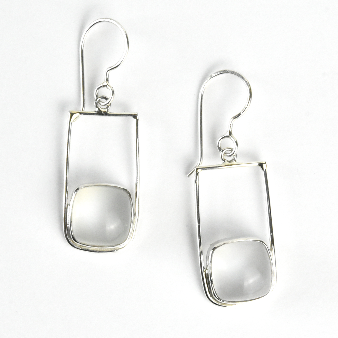 White Moonstone Earrings in Silver - Goldmakers Fine Jewelry