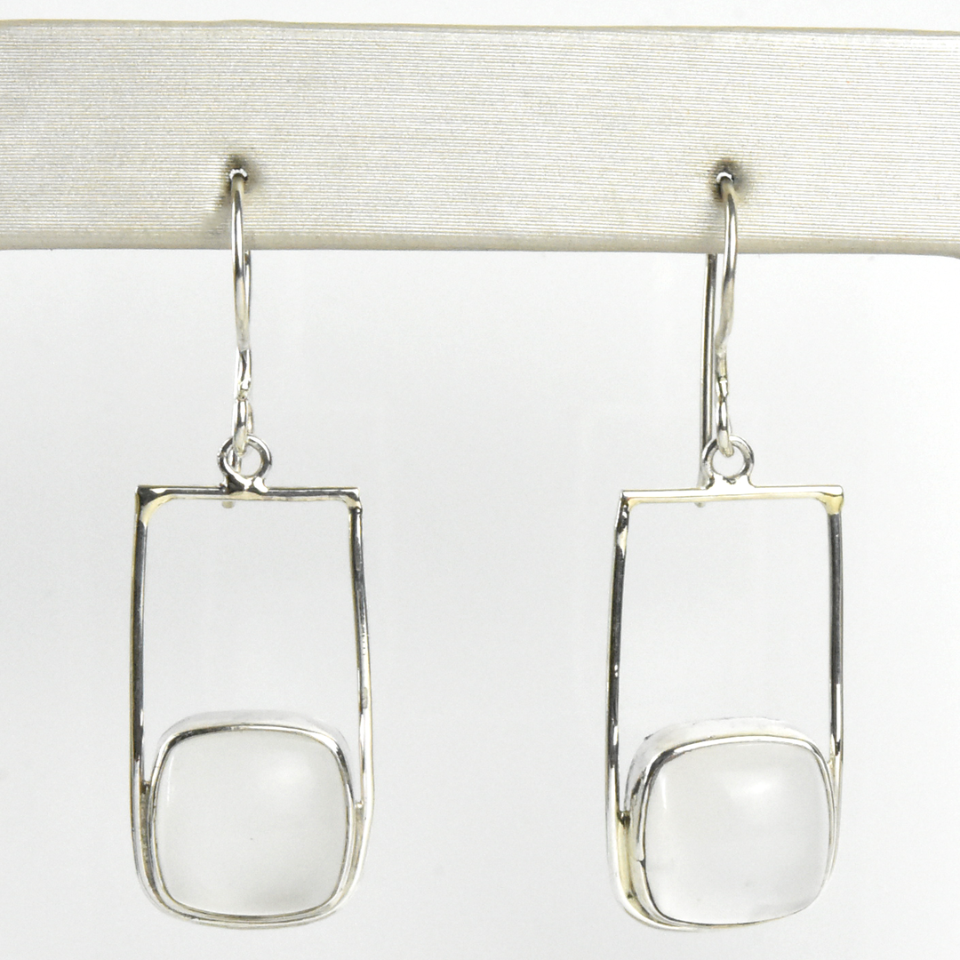 White Moonstone Earrings in Silver - Goldmakers Fine Jewelry