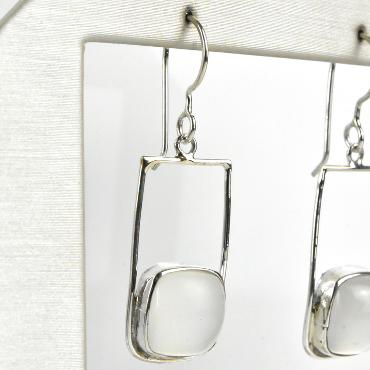 White Moonstone Earrings in Silver - Goldmakers Fine Jewelry