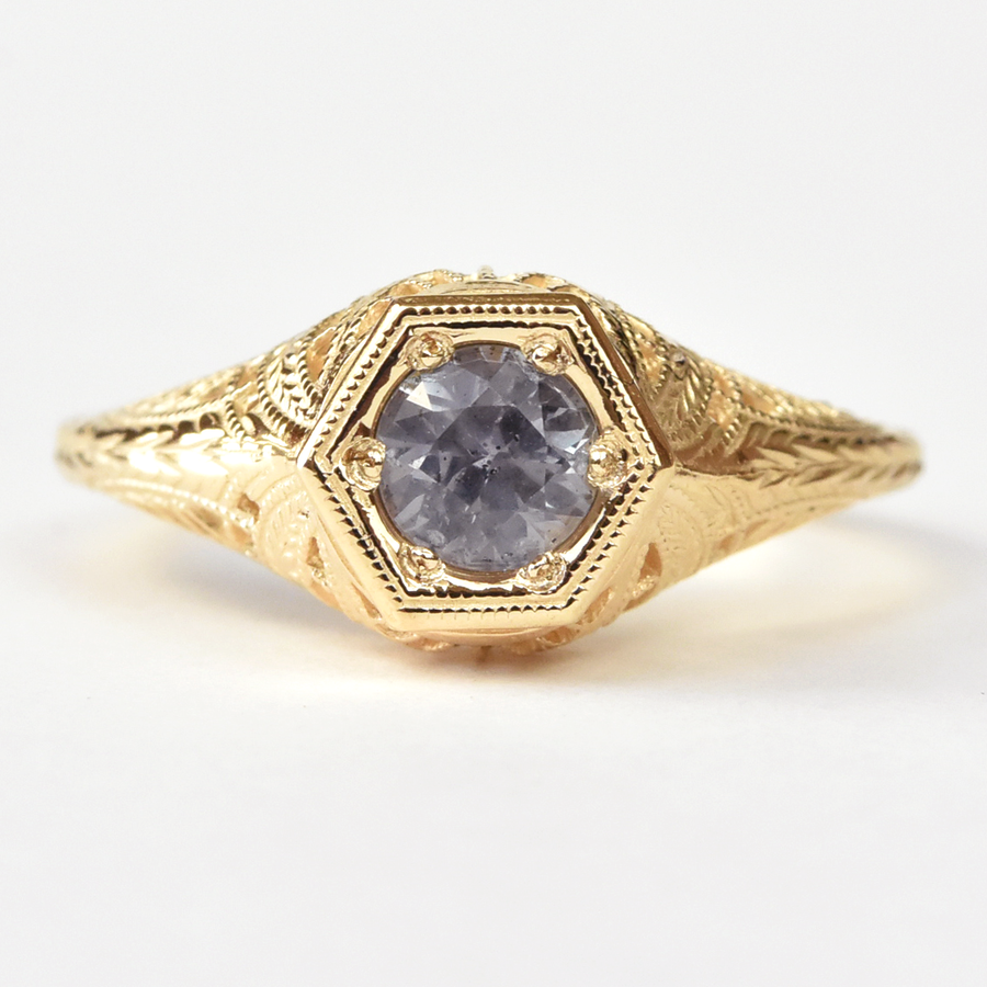 Montana Sapphire Wheat Filigree Ring in 14k Yellow Gold - Goldmakers Fine Jewelry