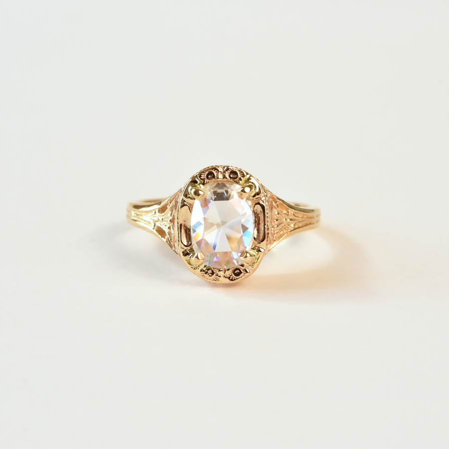 Rose-cut Moissanite Filigree Ring in 14k Yellow Gold - Goldmakers Fine Jewelry
