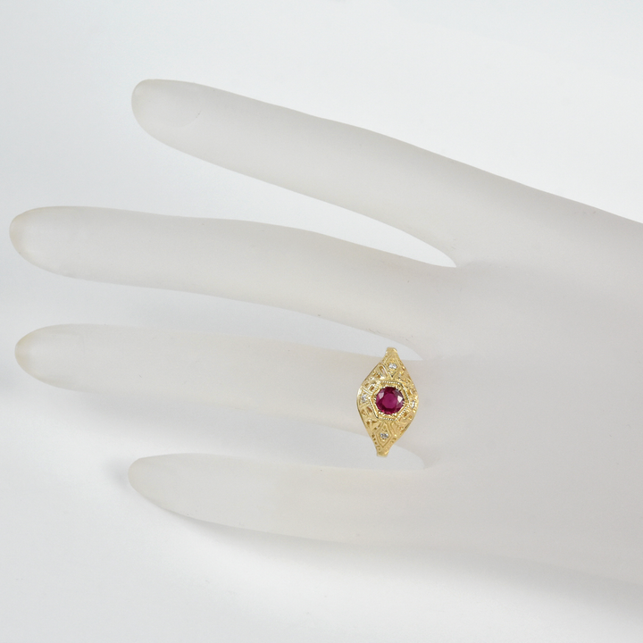 Lily Filigree Ring in Yellow Gold and Ruby - Goldmakers Fine Jewelry