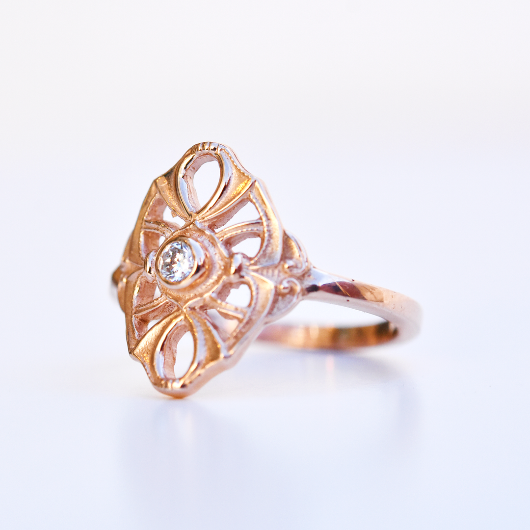 Petite Diamond Navette ring in Rose Gold - Goldmakers Fine Jewelry