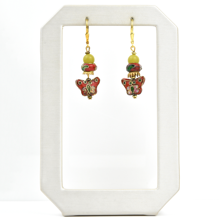 Vintage Cloisonné Butterfly Earrings - Goldmakers Fine Jewelry