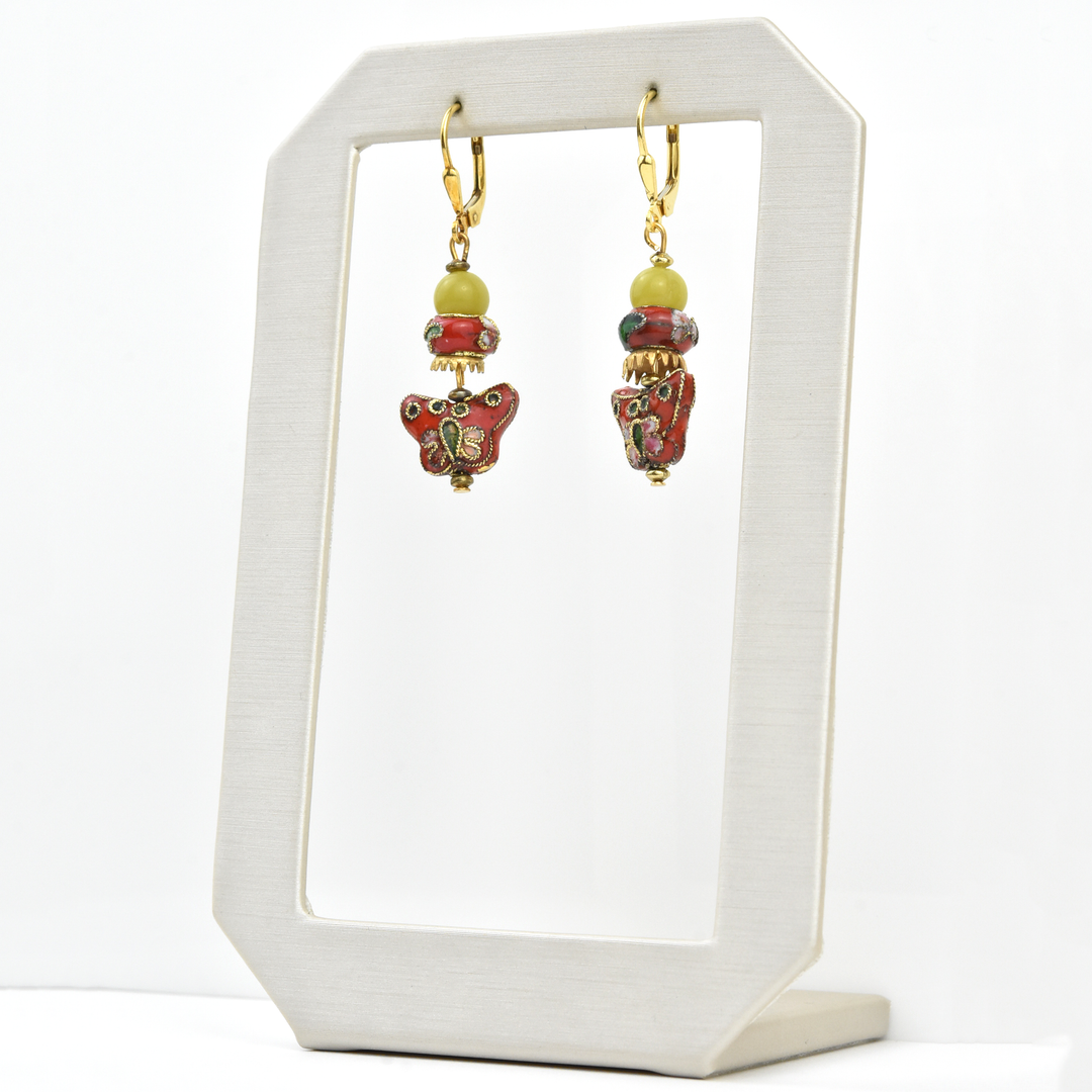 Vintage Cloisonné Butterfly Earrings - Goldmakers Fine Jewelry