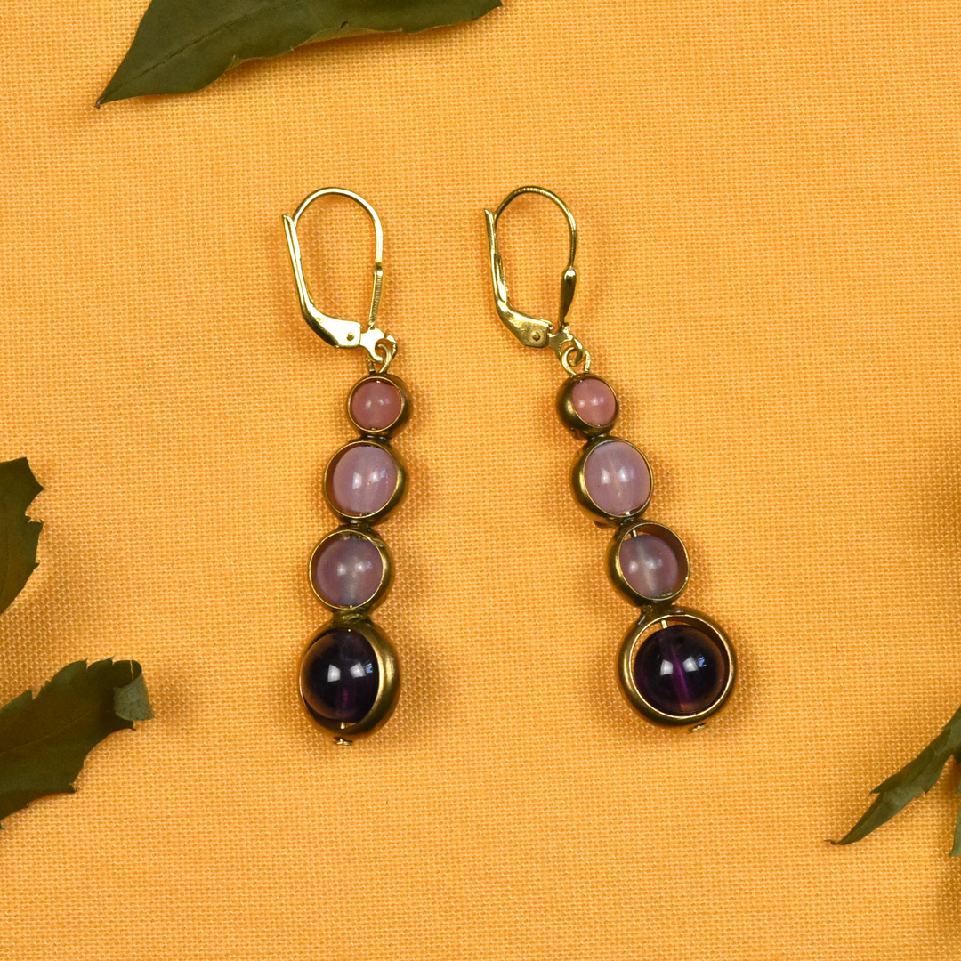 Amethyst and Rose Quartz Earrings - Goldmakers Fine Jewelry